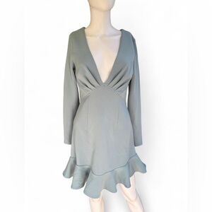 Saints + Secrets Long Sleeve Deep V Ruffle Hem Mini Dress | NWT